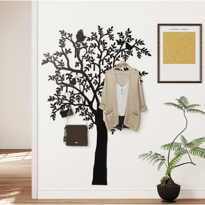 COVREO Perchero De Pared 120x175 Cm Negro En Metal Con Diseño De Árbol Y 8 Ganchos COVREO Perchero De Pared 120x175 Cm Negro En Metal Con Diseño De Árbol Y 8 Ganchos