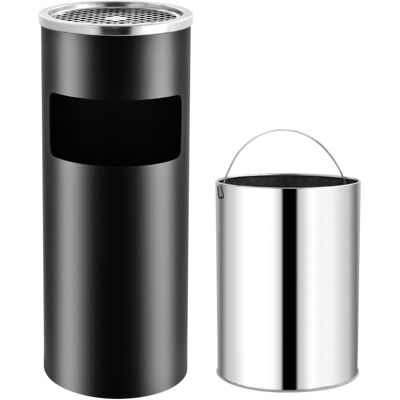 Papelera Con Cenicero De Acero Negro 30 L Vidaxl Papelera Con Cenicero De Acero Negro 30 L Vidaxl