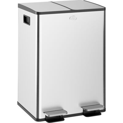 Cubo De Basura Irovami De 56 Litros Con Doble Compartimento, De Acero Inoxidable Y Con Soportes Para Ambientadores - Color Plata Cubo De Basura Irovami De 56 Litros Con Doble Compartimento, De Acero Inoxidable Y Con Soportes Para Ambientadores - Color Plata