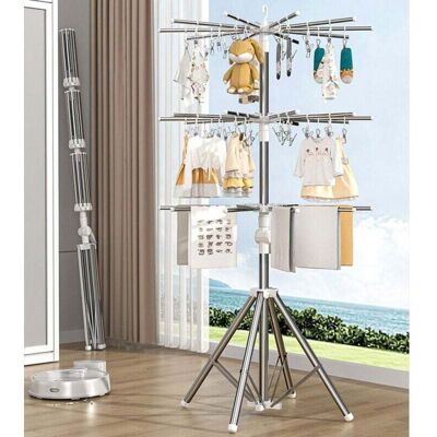 OEM Tendedero Plegable De Metal Con Pinzas Resistentes Al Viento Para Uso Interior Y Exterior, Percha Para Pañales Y Toallas De Bebé Con 3 Niveles De Soporte Resistentes -crezuo OEM Tendedero Plegable De Metal Con Pinzas Resistentes Al Viento Para Uso Interior Y Exterior, Percha Para Pañales Y Toallas De Bebé Con 3 Niveles De Soporte Resistentes -crezuo