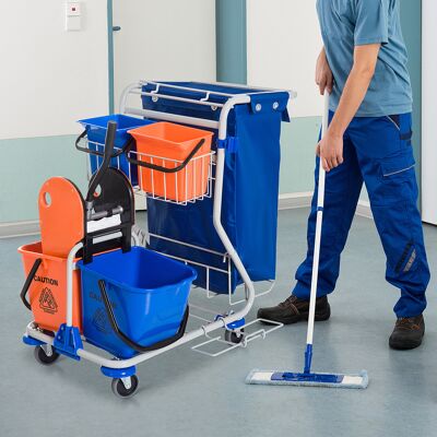 TORMATOR Carro De Limpieza Con 2 Cubos De 18 L Y 2 De 6 L, Carro Para Fregona, Carro Doméstico Con Prensa Para Fregona, Cesta De Almacenamiento, Azul/naranja, 93 X 80 X 97 Cm TORMATOR Carro De Limpieza Con 2 Cubos De 18 L Y 2 De 6 L, Carro Para Fregona, Carro Doméstico Con Prensa Para Fregona, Cesta De Almacenamiento, Azul/naranja, 93 X 80 X 97 Cm