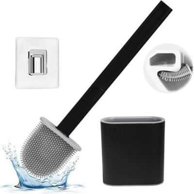 TONCHEAN Cepillo De Inodoro De Silicona Con Soporte Para Una Limpieza A Fondo, Para Montaje En Suelo O Pared, Color Negro. TONCHEAN Cepillo De Inodoro De Silicona Con Soporte Para Una Limpieza A Fondo, Para Montaje En Suelo O Pared, Color Negro.