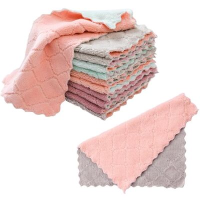 OEM 12 Paños De Limpieza De Cocina De Terciopelo Coral: Absorbentes Y D,de Microfibra Reutilizables Con Esponjas De Doble Cara Para Fregar,microfibra OEM 12 Paños De Limpieza De Cocina De Terciopelo Coral: Absorbentes Y D,de Microfibra Reutilizables Con Esponjas De Doble Cara Para Fregar,microfibra
