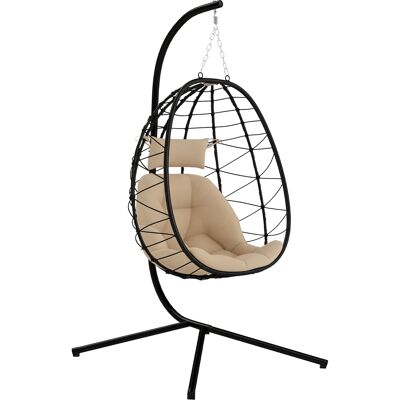 IROVAMI Silla Colgante Tipo Huevo Con Soporte, Cesta Plegable, Cojín Y Reposacabezas Para Uso Interior Y Exterior, Capacidad De Carga De 120 Kg, Color Caqui. IROVAMI Silla Colgante Tipo Huevo Con Soporte, Cesta Plegable, Cojín Y Reposacabezas Para Uso Interior Y Exterior, Capacidad De Carga De 120 Kg, Color Caqui.