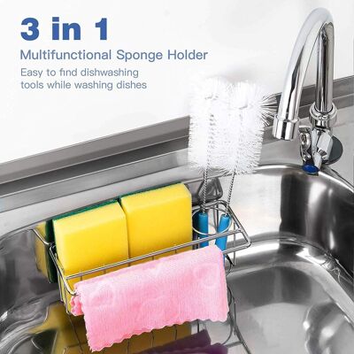 LLING Soporte Para Esponja De Fregadero De Cocina, 3 En 1, Adhesivo, Dispensador De Cepillos De Tela, Organizador Para Lavavajillas, Escurridor De Platos, Acero Inoxidable Sus304, Resistente Al Óxido, Sin P LLING Soporte Para Esponja De Fregadero De Cocina, 3 En 1, Adhesivo, Dispensador De Cepillos De Tela, Organizador Para Lavavajillas, Escurridor De Platos, Acero Inoxidable Sus304, Resistente Al Óxido, Sin P