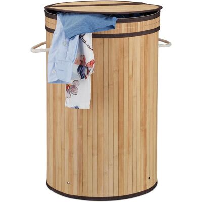 RELAXDAYS 3x Cesto Ropa Sucia Con Tapa, Cubo Colada Plegable, Redondo, Bambú, 65 Litros, Ø 40 Cm, Natural RELAXDAYS 3x Cesto Ropa Sucia Con Tapa, Cubo Colada Plegable, Redondo, Bambú, 65 Litros, Ø 40 Cm, Natural