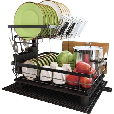 DPZO Escurridor De Platos De Acero Inoxidable De 2 Niveles Con Soportes Para Tazas Y Utensilios, Drenaje Automático, Ahorra Un 60 % De Espacio. DPZO Escurridor De Platos De Acero Inoxidable De 2 Niveles Con Soportes Para Tazas Y Utensilios, Drenaje Automático, Ahorra Un 60 % De Espacio.