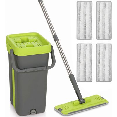 Homcom Juego De Fregona Plana Y Cubo Con Escurridor, Cubo 9 L, Limpieza Suelos Y Paredes, 5 Mopas De Microfibra Lavables, Cabezal 360°, Seco Y Húmedo Homcom Juego De Fregona Plana Y Cubo Con Escurridor, Cubo 9 L, Limpieza Suelos Y Paredes, 5 Mopas De Microfibra Lavables, Cabezal 360°, Seco Y Húmedo