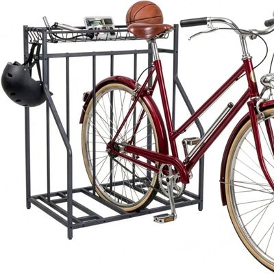 Soporte De Suelo Relaxdays Para 3 Bicicletas, Ajuste Universal 3-11 Cm, Cesta Y 6 Ganchos, Antracita Soporte De Suelo Relaxdays Para 3 Bicicletas, Ajuste Universal 3-11 Cm, Cesta Y 6 Ganchos, Antracita
