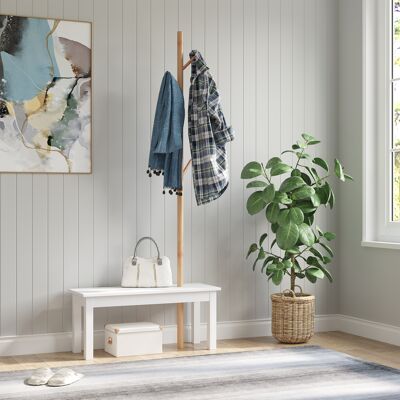 TORMATOR Perchero De Pie Con Banco Colgador Tipo Árbol Moderno 6 Ganchos Para Colgar Ropa Bolsa Pasillo Entrada Bambú Y Mdf 80x30x180cm TORMATOR Perchero De Pie Con Banco Colgador Tipo Árbol Moderno 6 Ganchos Para Colgar Ropa Bolsa Pasillo Entrada Bambú Y Mdf 80x30x180cm
