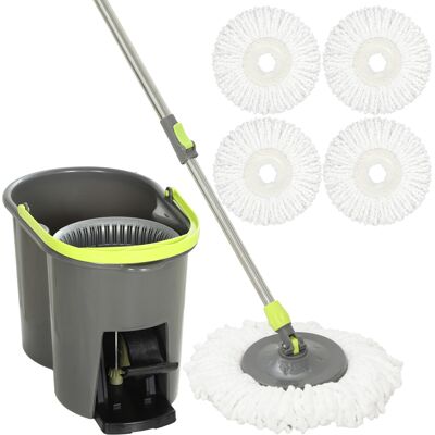 Homcom Juego De Fregona Y Cubo Con Escurridor, Cubo 20 L, Limpieza Suelos Y Paredes, 5 Mopas De Microfibra Lavables, Cabezal 360°, Uso Seco Y Húmedo Homcom Juego De Fregona Y Cubo Con Escurridor, Cubo 20 L, Limpieza Suelos Y Paredes, 5 Mopas De Microfibra Lavables, Cabezal 360°, Uso Seco Y Húmedo