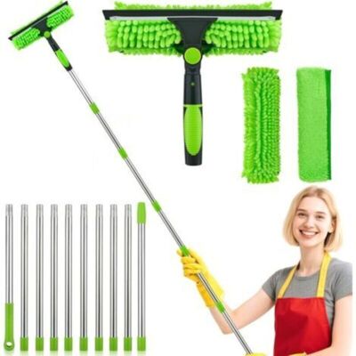 ENLENK 4,5m Limpiacristales Ajustable Telescópico, Raspador De Vidrio Telescópico Con Escobilla De Silicona Y Cepillo De Microfibra, Kit Profesional De Limpieza De Cristales Para La Limpieza De Ventanas ENLENK 4,5m Limpiacristales Ajustable Telescópico, Raspador De Vidrio Telescópico Con Escobilla De Silicona Y Cepillo De Microfibra, Kit Profesional De Limpieza De Cristales Para La Limpieza De Ventanas