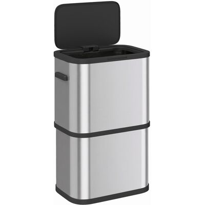 Homcom Cubo De Basura De Cocina De 60l, De Acero Inoxidable Con Sujetabolsas, Tapa De Cierre Suave Y Apertura Táctil, Para Restos De Comida, Plata Homcom Cubo De Basura De Cocina De 60l, De Acero Inoxidable Con Sujetabolsas, Tapa De Cierre Suave Y Apertura Táctil, Para Restos De Comida, Plata