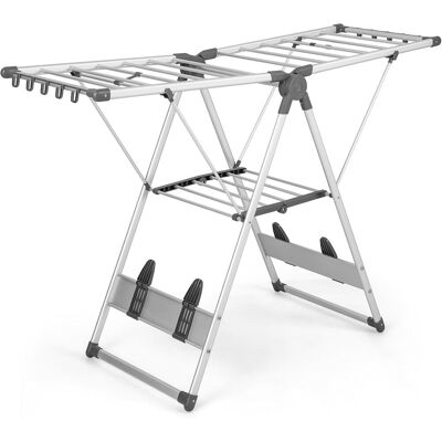 Costway - Tendedero Plegable De Aluminio De 5 Niveles, Tendedero De 2 Capas Con Altura Ajustable, 21 Rieles De Secado, 10 Clips Laterales, 4 Soportes Para Zapatos, Colgador Plegable Para Ropa Costway - Tendedero Plegable De Aluminio De 5 Niveles, Tendedero De 2 Capas Con Altura Ajustable, 21 Rieles De Secado, 10 Clips Laterales, 4 Soportes Para Zapatos, Colgador Plegable Para Ropa