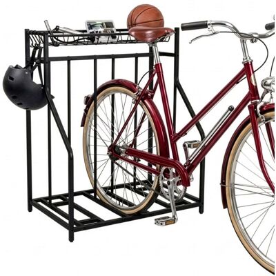 Soporte De Suelo Para Bicicletas Relaxdays, 3 Bicicletas, Ancho De Rueda Ajustable, Cesta Y 6 Ganchos, Regulable, Negro Soporte De Suelo Para Bicicletas Relaxdays, 3 Bicicletas, Ancho De Rueda Ajustable, Cesta Y 6 Ganchos, Regulable, Negro