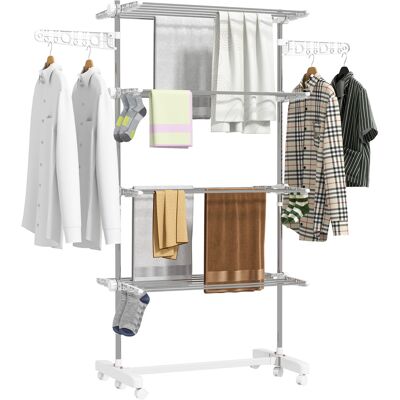 LIIYIELA Tendedero Plegable Con Alas Laterales, Para Uso Interior Y Exterior, 142 X 55 X 172 Cm, 4 Niveles, Blanco LIIYIELA Tendedero Plegable Con Alas Laterales, Para Uso Interior Y Exterior, 142 X 55 X 172 Cm, 4 Niveles, Blanco