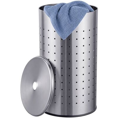 Relaxdays, Cesto Para Ropa Sucia Con Tapa, Acero Inoxidable, 42 L, (al X D): 55 X 31 Cm, Con Agujeros, Plateado Relaxdays, Cesto Para Ropa Sucia Con Tapa, Acero Inoxidable, 42 L, (al X D): 55 X 31 Cm, Con Agujeros, Plateado