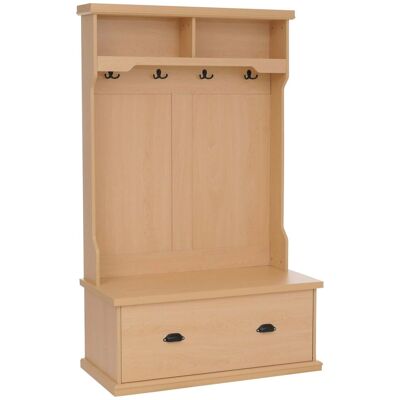 Perchero Hhg-671, Perchero De Pasillo De Madera Con Banco, 4 Ganchos, Compartimento De Almacenamiento Y Estante De Melamina, 163 X 100 X 47 Cm, Color Natural Perchero Hhg-671, Perchero De Pasillo De Madera Con Banco, 4 Ganchos, Compartimento De Almacenamiento Y Estante De Melamina, 163 X 100 X 47 Cm, Color Natural
