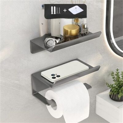 OEM Juego De 2 Soportes Para Papel Higiénico Sin Necesidad De Taladrar, Estante De Baño Gris De 16,5 × 10 × 6 Cm, Diseño Moderno Y Duradero. OEM Juego De 2 Soportes Para Papel Higiénico Sin Necesidad De Taladrar, Estante De Baño Gris De 16,5 × 10 × 6 Cm, Diseño Moderno Y Duradero.