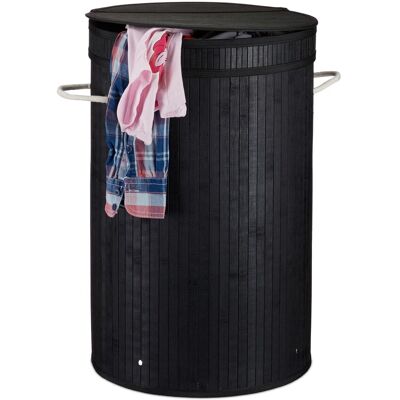 RELAXDAYS 2x Cesto Ropa Sucia Con Tapa, Cubo Colada Plegable, Redondo, Bambú, 65 Litros, Ø 40 Cm, Negro RELAXDAYS 2x Cesto Ropa Sucia Con Tapa, Cubo Colada Plegable, Redondo, Bambú, 65 Litros, Ø 40 Cm, Negro