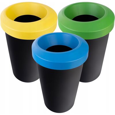 Juego De Cubos De Basura Para Reciclaje, Redondo, Plástico Resistente, Cubo De Basura Para Clasificación (3 X 45 L) - Kadax Juego De Cubos De Basura Para Reciclaje, Redondo, Plástico Resistente, Cubo De Basura Para Clasificación (3 X 45 L) - Kadax