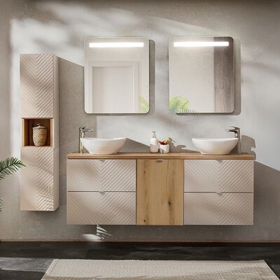 Petits-meubles - Conjunto De Muebles Con Doble Lavabo 160cm Cesto De Ropa Espejos Led Y Columna Manoa Cachemira Y Madera Petits-meubles - Conjunto De Muebles Con Doble Lavabo 160cm Cesto De Ropa Espejos Led Y Columna Manoa Cachemira Y Madera