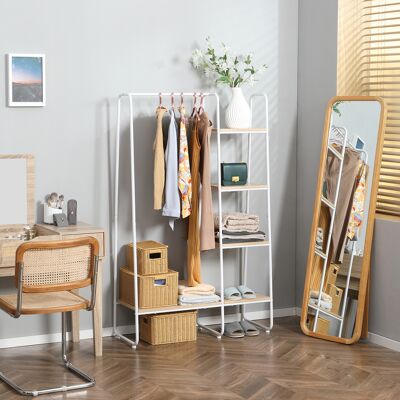 TORMATOR Perchero De Ropa De Madera Con 5 Estantes Y Barra Para Colgar Para Dormitorio Salón 101x39x160 Cm Natural TORMATOR Perchero De Ropa De Madera Con 5 Estantes Y Barra Para Colgar Para Dormitorio Salón 101x39x160 Cm Natural