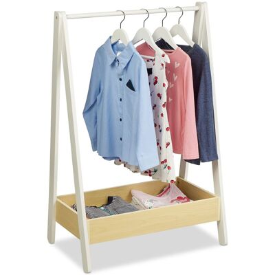 Relaxdays - Burro De Ropa Infantil, Perchero De Pie, 99 X 64,5 X 42,5 Cm, Barra Para Perchas Y Balda, Blanco Y Natural Relaxdays - Burro De Ropa Infantil, Perchero De Pie, 99 X 64,5 X 42,5 Cm, Barra Para Perchas Y Balda, Blanco Y Natural