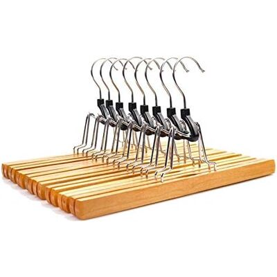 OEM Juego De 8 Perchas De Madera Antideslizantes Con Ganchos Giratorios De 360° Resistentes Al Óxido – Acabado Natural, Para Pantalones Y Faldas. OEM Juego De 8 Perchas De Madera Antideslizantes Con Ganchos Giratorios De 360° Resistentes Al Óxido – Acabado Natural, Para Pantalones Y Faldas.