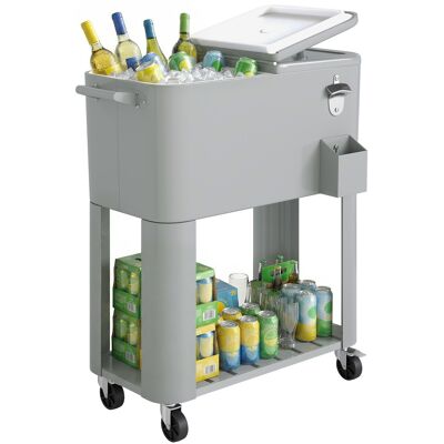 IROVAMI Carrito Refrigerador De 76 Litros Con Ruedas, Estante, Abridor De Botellas, Recogedor De Tapas, Desagüe Y 2 Asas Para Fiestas En El Patio, 92 X 39 X 81 Cm, Plateado IROVAMI Carrito Refrigerador De 76 Litros Con Ruedas, Estante, Abridor De Botellas, Recogedor De Tapas, Desagüe Y 2 Asas Para Fiestas En El Patio, 92 X 39 X 81 Cm, Plateado