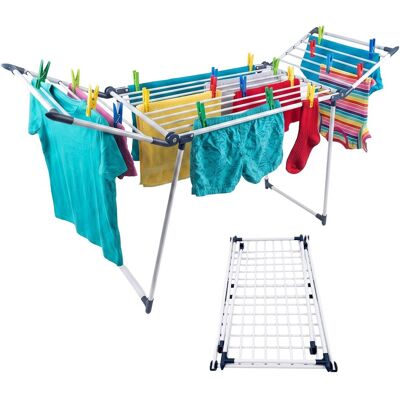 Tendedero Relaxdays, Plegable, (al X An X Fon) 103 X 174 X 57 Cm, 2 Alas, Metal, Grande, Blanco/azul Tendedero Relaxdays, Plegable, (al X An X Fon) 103 X 174 X 57 Cm, 2 Alas, Metal, Grande, Blanco/azul
