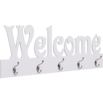 Decoshop26 Perchero de MDF blanco con bienvenida - 74x29,5cm - Ganchos en cobre Decoshop26 Perchero de MDF blanco con bienvenida - 74x29,5cm - Ganchos en cobre