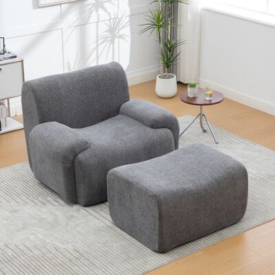 MODFU Sofá De Chenilla Con Otomana, Relleno De Espuma 30d, Montaje Sin Herramientas, Ideal Para Espacios Pequeños - Gris MODFU Sofá De Chenilla Con Otomana, Relleno De Espuma 30d, Montaje Sin Herramientas, Ideal Para Espacios Pequeños - Gris