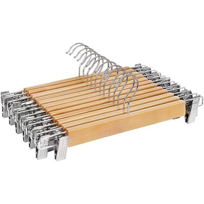 OEM Perchas De Madera Para Pantalones, Juego De 12 Con Pinzas Metálicas, Ideales Para Faldas Y Pantalones, Metal Con Veta Natural, Ucrw008–12 OEM Perchas De Madera Para Pantalones, Juego De 12 Con Pinzas Metálicas, Ideales Para Faldas Y Pantalones, Metal Con Veta Natural, Ucrw008–12