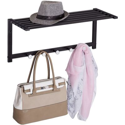 Relaxdays - Perchero De Pared Con Estante, Toallero Con 5 Ganchos, Baño, Recibidor, Pasillo, Metal, 28 X 65 X 25 Cm, Negro Relaxdays - Perchero De Pared Con Estante, Toallero Con 5 Ganchos, Baño, Recibidor, Pasillo, Metal, 28 X 65 X 25 Cm, Negro