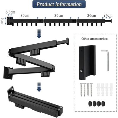 OEM Tendedero De Pared De 120 Cm, Tendedero Plegable Para Interiores, Tendedero De Pared Con 12 Ganchos, Tendedero De Pared Para Balcón, Lavandería, Baño, Dormitorio (negro) OEM Tendedero De Pared De 120 Cm, Tendedero Plegable Para Interiores, Tendedero De Pared Con 12 Ganchos, Tendedero De Pared Para Balcón, Lavandería, Baño, Dormitorio (negro)