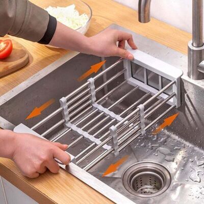 OEM Escurridor De Platos Extensible, Estante De Almacenamiento Para Fregadero De Cocina, Inoxidable, Con Capacidad Para Esponjas, Paños, Cepillos Y Jabón Para Platos, Color Gris. - Crezuo OEM Escurridor De Platos Extensible, Estante De Almacenamiento Para Fregadero De Cocina, Inoxidable, Con Capacidad Para Esponjas, Paños, Cepillos Y Jabón Para Platos, Color Gris. - Crezuo