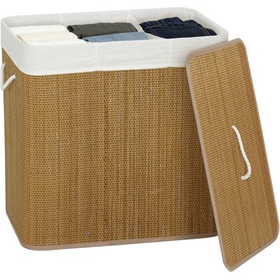 JHY DESIGN Cesto De Ropa De Tres Compartimentos Con Tapa, 144 L, De Bambú Con Asas De Cuerda. JHY DESIGN Cesto De Ropa De Tres Compartimentos Con Tapa, 144 L, De Bambú Con Asas De Cuerda.