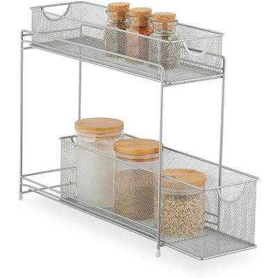 Organizador Armario Cocina, Estantes Extraíbles Deslizantes, 2 Cestas, Metal, 40 X 15 X 46 Cm, Plateado - Relaxdays Organizador Armario Cocina, Estantes Extraíbles Deslizantes, 2 Cestas, Metal, 40 X 15 X 46 Cm, Plateado - Relaxdays