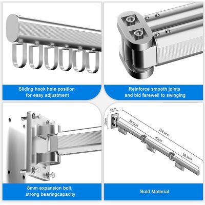 OEM Tendedero De Ropa De Pared, Plegable, Para Interiores Y Exteriores, De Aluminio - Plata OEM Tendedero De Ropa De Pared, Plegable, Para Interiores Y Exteriores, De Aluminio - Plata