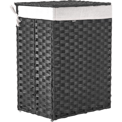 BELIANI Cesto Para La Ropa Sucia Plegable De Tejido Trenzado Con Tapa Forro Extraíble Hecho A Mano Cuarto De Baño 83l Negro Mucubaji BELIANI Cesto Para La Ropa Sucia Plegable De Tejido Trenzado Con Tapa Forro Extraíble Hecho A Mano Cuarto De Baño 83l Negro Mucubaji
