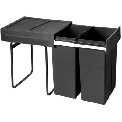 Emuca Contenedor De Reciclaje Para Fijación Inferior Y Extracción Manual En Mueble De Cocina Recycle 2x25litros, Plástico, Negro Emuca Contenedor De Reciclaje Para Fijación Inferior Y Extracción Manual En Mueble De Cocina Recycle 2x25litros, Plástico, Negro