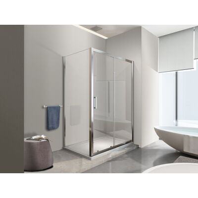 Nala - Cabina De Ducha Angular 6 Mm Compuesta Por Dos Lados H.190, Una Pared Lateral Fija Y Una Puerta Corredera - 87,5-90 Fija X 105-110 Corredera Nala - Cabina De Ducha Angular 6 Mm Compuesta Por Dos Lados H.190, Una Pared Lateral Fija Y Una Puerta Corredera - 87,5-90 Fija X 105-110 Corredera