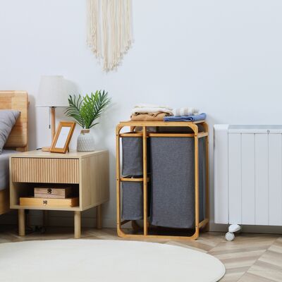 TORMATOR Cesto Para Ropa Sucia De Bambú Cesta Para La Colada Con 3 Bolsas De Tela Extraíbles 50x32x69,7 Cm Gris TORMATOR Cesto Para Ropa Sucia De Bambú Cesta Para La Colada Con 3 Bolsas De Tela Extraíbles 50x32x69,7 Cm Gris
