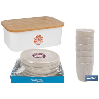 COFAN Pack De Panera Con Tapa De Bambú 6 Vasos Agua Y 6 Platos Beige COFAN Pack De Panera Con Tapa De Bambú 6 Vasos Agua Y 6 Platos Beige