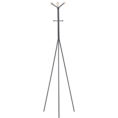 BELIANI Perchero De Metal Moderno Con Tres Patas Pintado Con Detalles En Madera Negro Arnot BELIANI Perchero De Metal Moderno Con Tres Patas Pintado Con Detalles En Madera Negro Arnot
