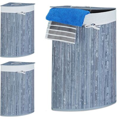 Relaxdays 3x Cesto de Ropa Sucia Esquinero Bambú Gris Relaxdays 3x Cesto de Ropa Sucia Esquinero Bambú Gris