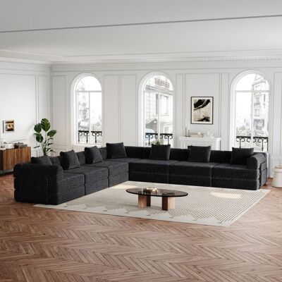 Redom Sofá Modular De 6 Plazas Almacenamiento En El Reposabrazos, Soporte De Acero, Configuraciones Modulares, Chenilla Negra Redom Sofá Modular De 6 Plazas Almacenamiento En El Reposabrazos, Soporte De Acero, Configuraciones Modulares, Chenilla Negra