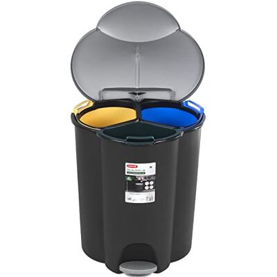 Curver Trio V2 - Cubo De Basura Con Pedal De 40 L, 3 Compartimentos, Sistema De Separación De Residuos, Cubo Interior De Plástico Con 3 Compartimentos Curver Trio V2 - Cubo De Basura Con Pedal De 40 L, 3 Compartimentos, Sistema De Separación De Residuos, Cubo Interior De Plástico Con 3 Compartimentos