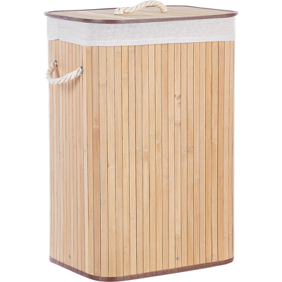 BELIANI Cesta De Madera De Bambú Clara Blanco 60 Cm Tapa Extraíble Accesorio Boho Komari BELIANI Cesta De Madera De Bambú Clara Blanco 60 Cm Tapa Extraíble Accesorio Boho Komari